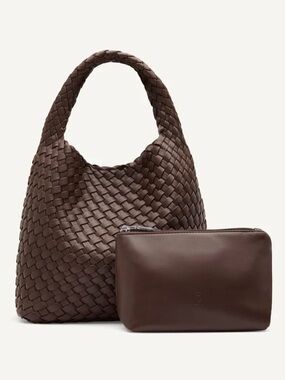 NWT Rylan Alt-Leather Small Woven Tote brown (with pouch and dust bag)